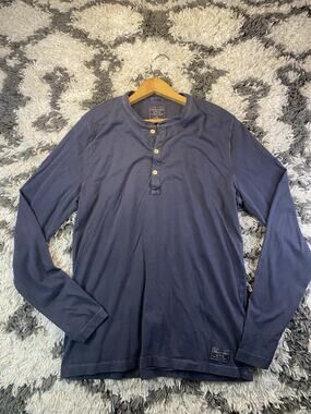 Abercrombie & Fitch Men's M Blue Solid Cotton Knit Henley Button L/S T-Shirt